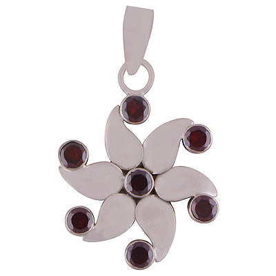 Gorgeous Flower Handcrafted Garnet Round Shape 925 Sterling Solid Silver Pendant - R8400058-12