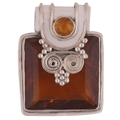 StunningRawaWorkAround Citrine Round,Square Shape 925 Sterling Solid Silver Pendant - R8400058-16