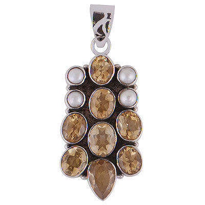 Beautiful Color Combination Gemstones Citrine,Pearl Irregular Shape 925 Sterling Solid Silver Pendant - R8400058-21
