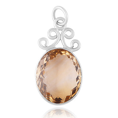 Beautiful Setting Designed Around Lemon Topaz Oval Shape 925 Sterling Solid Silver Pendant - R8400058-25