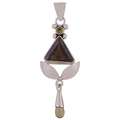 Beautiful Three Stone Designed Peridot,Lemon Topaz,Smoky Topaz Irregular Shape 925 Sterling Solid Silver Pendant - R8400058-7