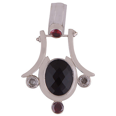 Beautiful Cluster of Gemstones Garnet,Smoky Topaz,White Cubic Zirconia Irregular Shape 925 Sterling Solid Silver Pendant - R8400058-8