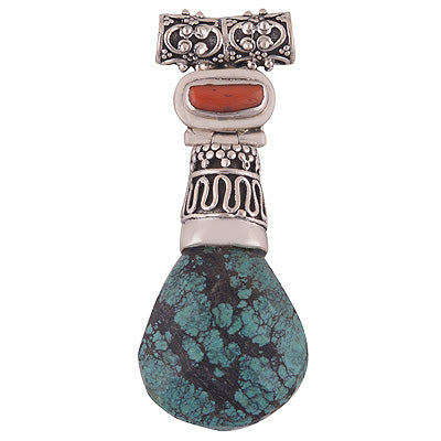 AlluringHandworkAround Turquoise,Coral Irregular Shape 925 Sterling Solid Silver Pendant - R8400060-14