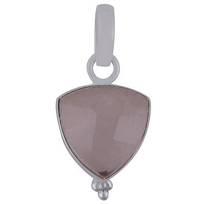 Minimal Rawa Work at Bottom Rose Quartz Triangle Shape 925 Sterling Solid Silver Pendant - R8400060-5