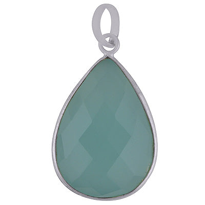 Gorgeous Plain Setted Aqua Chalcedony Pear Shape 925 Sterling Solid Silver Pendant - R8400060-6