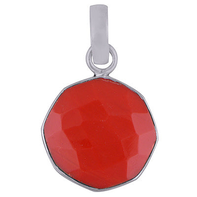 Gorgeous Plain Setted Coral Octagon Shape 925 Sterling Solid Silver Pendant - R8400060-7