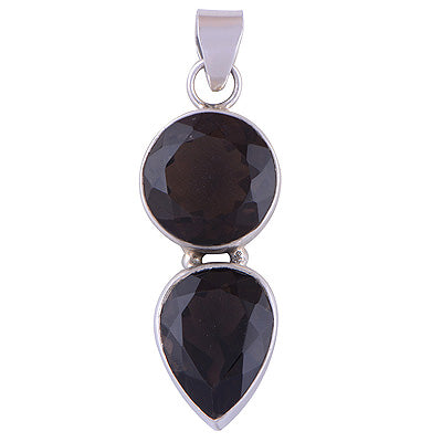 Beautiful Two Stone Smoky Topaz Irregular Shape 925 Sterling Solid Silver Pendant - R8400061-1