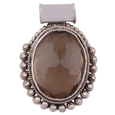 Magnificent Rawa Work Around Smoky Topaz Oval Shape 925 Sterling Solid Silver Pendant - R8400061-17
