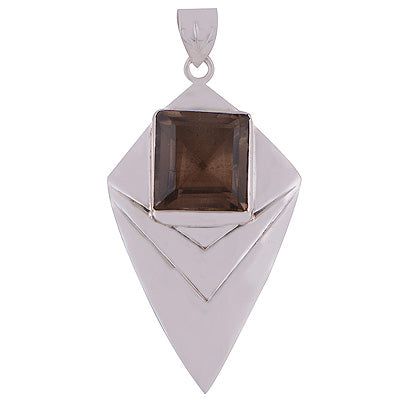 Edgy Beautiful Design Around Smoky Topaz Square Shape 925 Sterling Solid Silver Pendant - R8400061-19