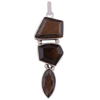 Gorgeous Three Stone Smoky Topaz Irregular Shape 925 Sterling Solid Silver Pendant - R8400061-20