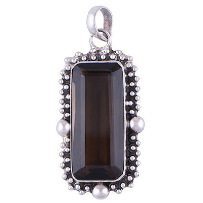Magnificent Rawa Work Around Smoky Topaz Rectangle Shape 925 Sterling Solid Silver Pendant - R8400061-4