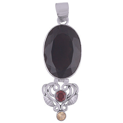 Beautiful Handwork Around Garnet,Smoky Topaz,Citrine Round,Oval Shape 925 Sterling Solid Silver Pendant - R8400061-6