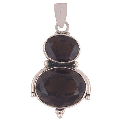 Beautiful Two Stone Smoky Topaz Oval Shape 925 Sterling Solid Silver Pendant - R8400061-8