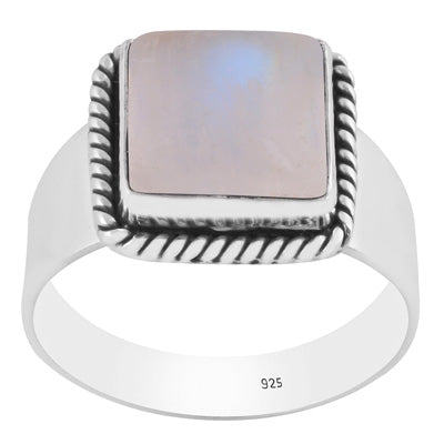Stunning Twisted Wire Work Around Rainbow Moonstone Square Shape 925 Sterling Solid Silver Ring - R8700007-4
