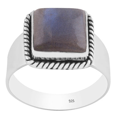 Stunning Twisted Wire Work Around Labradorite Square Shape 925 Sterling Solid Silver Ring - R8700007-5