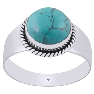 Gorgeous Twisted Wire Work Around Turquoise Round Shape 925 Sterling Solid Silver Ring - R8700012-3
