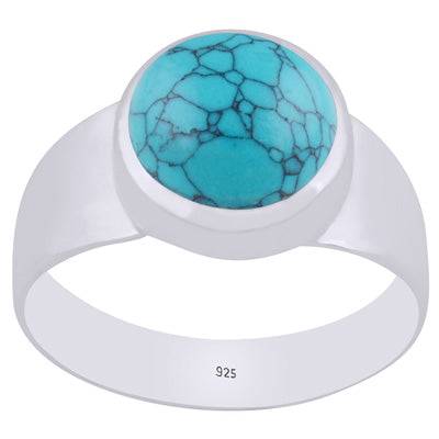 Stunning Men's Turquoise Round Shape 925 Sterling Solid Silver Ring - R8700013-3