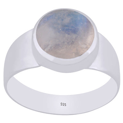 Stunning Men's Rainbow Moonstone Round Shape 925 Sterling Solid Silver Ring - R8700013-4