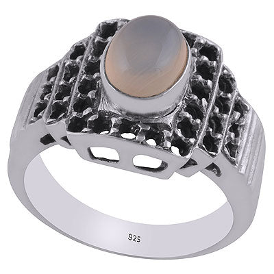 Gorgeous Oxidised Pattern Around Aqua Chalcedony Oval Shape 925 Sterling Solid Silver Ring - R8900003-13