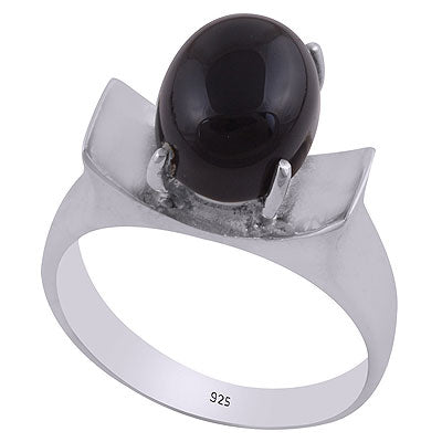 Beautiful Gemstone Seated Around Black Onyx Oval Shape 925 Sterling Solid Silver Ring - R8900003-17