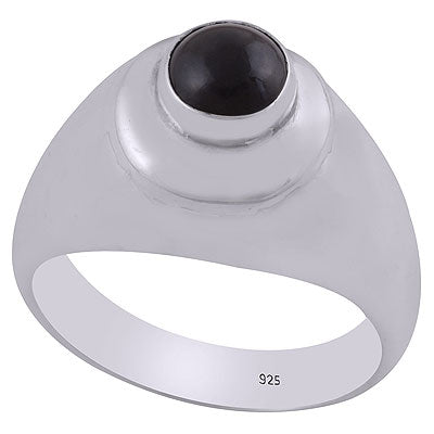 Stunning Gemstones Seated Around Black Onyx Round Shape 925 Sterling Solid Silver Ring - R8900003-18