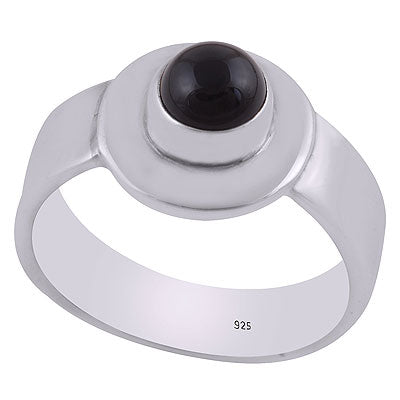 Beautifully Seated Gemstone Black Onyx Round Shape 925 Sterling Solid Silver Ring - R8900003-19