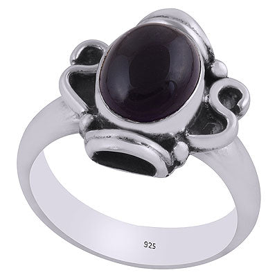 Gorgeous Oxidised Handwork Around Amethyst Oval Shape 925 Sterling Solid Silver Ring - R8900003-2