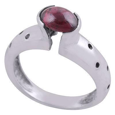 Alluring Lady bug pattern Around Garnet Oval Shape 925 Sterling Solid Silver Ring - R8900003-4
