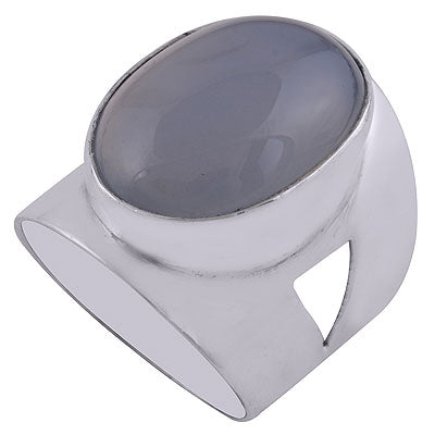 Beautiful Cut out band Around Blue Chalcedony Oval Shape 925 Sterling Solid Silver Ring - R8900005-12