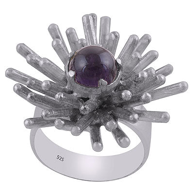 Stunning Handcrafted Work Around Amethyst Round Shape 925 Sterling Solid Silver Ring - R8900006-7