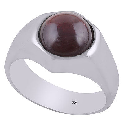 Gorgeous Seated Gemstone Garnet Round Shape 925 Sterling Solid Silver Ring - R8900006-9
