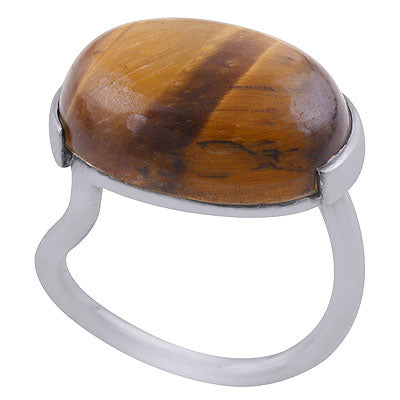 Beautiful Prong Setting Around Tiger's Eye Oval Shape 925 Sterling Solid Silver Ring - R8900007-15