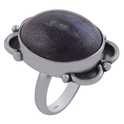 Beautiful oxidised Work Around Lapis Oval Shape 925 Sterling Solid Silver Ring - R8900007-8