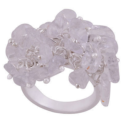 Alluring Loaded with Gemstone Beads Crystal Irregular Shape 925 Sterling Solid Silver Ring - R8900011-19