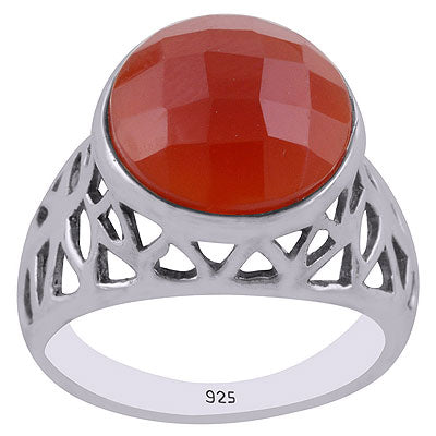 Beautiful Cut out jali around Carnelian Round Shape 925 Sterling Solid Silver Ring - R8900016-17