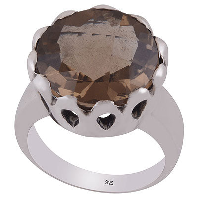 Beautiful Crown Setting Around Smoky Topaz Round Shape 925 Sterling Solid Silver Ring - R8900016-22