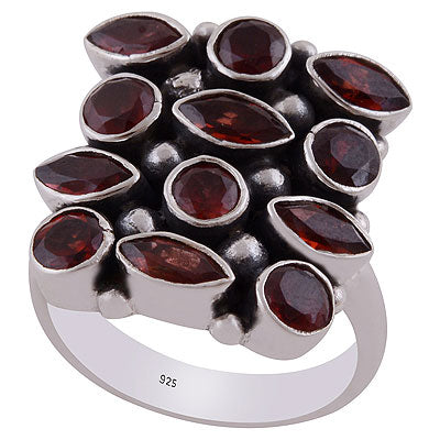 Alluring Rawa Around Multiple Gemstone Garnet Round,Marquise Shape 925 Sterling Solid Silver Ring - R8900017-5
