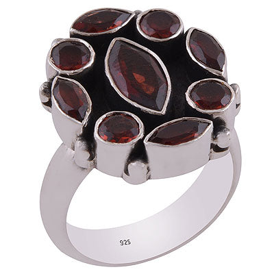 Gorgeous Rawa Work Around Multiple Gemstone Garnet Round,Marquise Shape 925 Sterling Solid Silver Ring - R8900017-6
