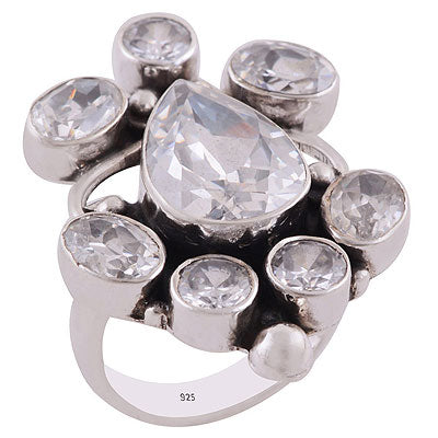Gorgeous Gemstones White Cubic Zirconia Multi Shapes 925 Sterling Solid Silver Ring - R8900018-5