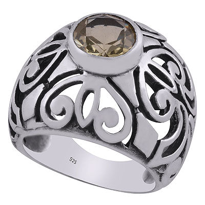 Beautifully Handcrafted Jali Work Around Lemon Topaz Round Shape 925 Sterling Solid Silver Ring - R8900020-11