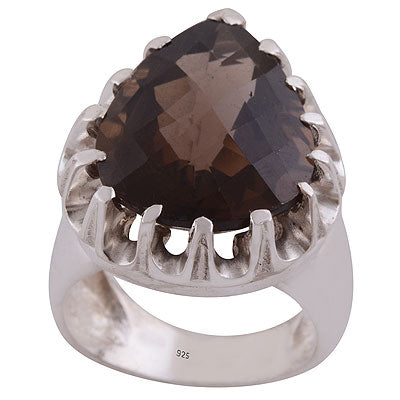 Stunning Prong Setting Around Smoky Topaz Pear Shape 925 Sterling Solid Silver Ring - R8900020-15