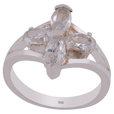 Beautifully Seated Multiple Gemstone White Cubic Zirconia Oval,Marquise Shape 925 Sterling Solid Silver Ring - R8900022-5