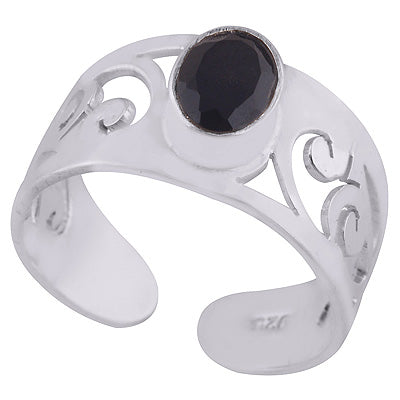 Stunning Jali Cut Around Black Onyx Oval Shape 925 Sterling Solid Silver Toe Ring - R9400139-3