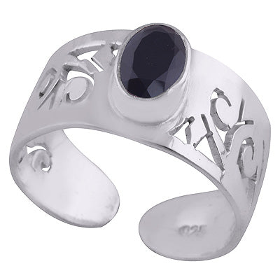 Beautifully Handcrafted Jali Cut Around Black Onyx Oval Shape 925 Sterling Solid Silver Toe Ring - R9400141-4