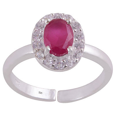 Gorgeous Gemstone Around Red Corundum,White Cubic Zirconia Oval & Round Shape 925 Sterling Solid Silver Toe Ring - R9400142-1