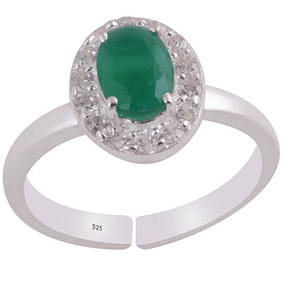 Gorgeous Gemstone Around Green Corundum,White Cubic Zirconia Oval & Round Shape 925 Sterling Solid Silver Toe Ring - R9400142-2