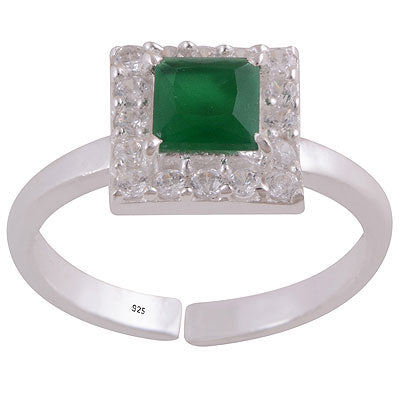 Stunning Gemstone Studded Around Green Corundum,White Cubic Zirconia Square & Round Shape 925 Sterling Solid Silver Toe Ring - R9400145-2