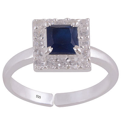 Stunning Gemstone Studded Around Blue Chalcedony,White Cubic Zirconia Square & Round Shape 925 Sterling Solid Silver Toe Ring - R9400145-3