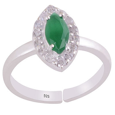 Magnificent Gemstone Studded Around Green Corundum,White Cubic Zirconia Marquise & Round Shape 925 Sterling Solid Silver Toe Ring - R9400146-2