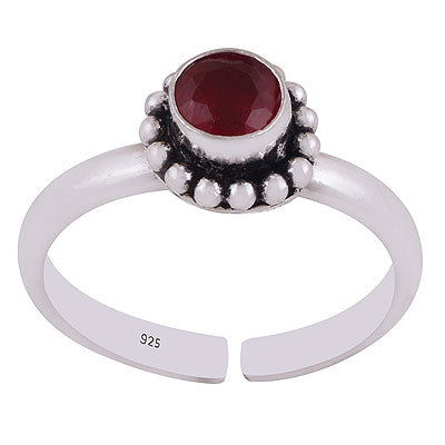 Beautiful Rawa Work Around Red Corundum Round Shape 925 Sterling Solid Silver Toe Rings - R9400148-1